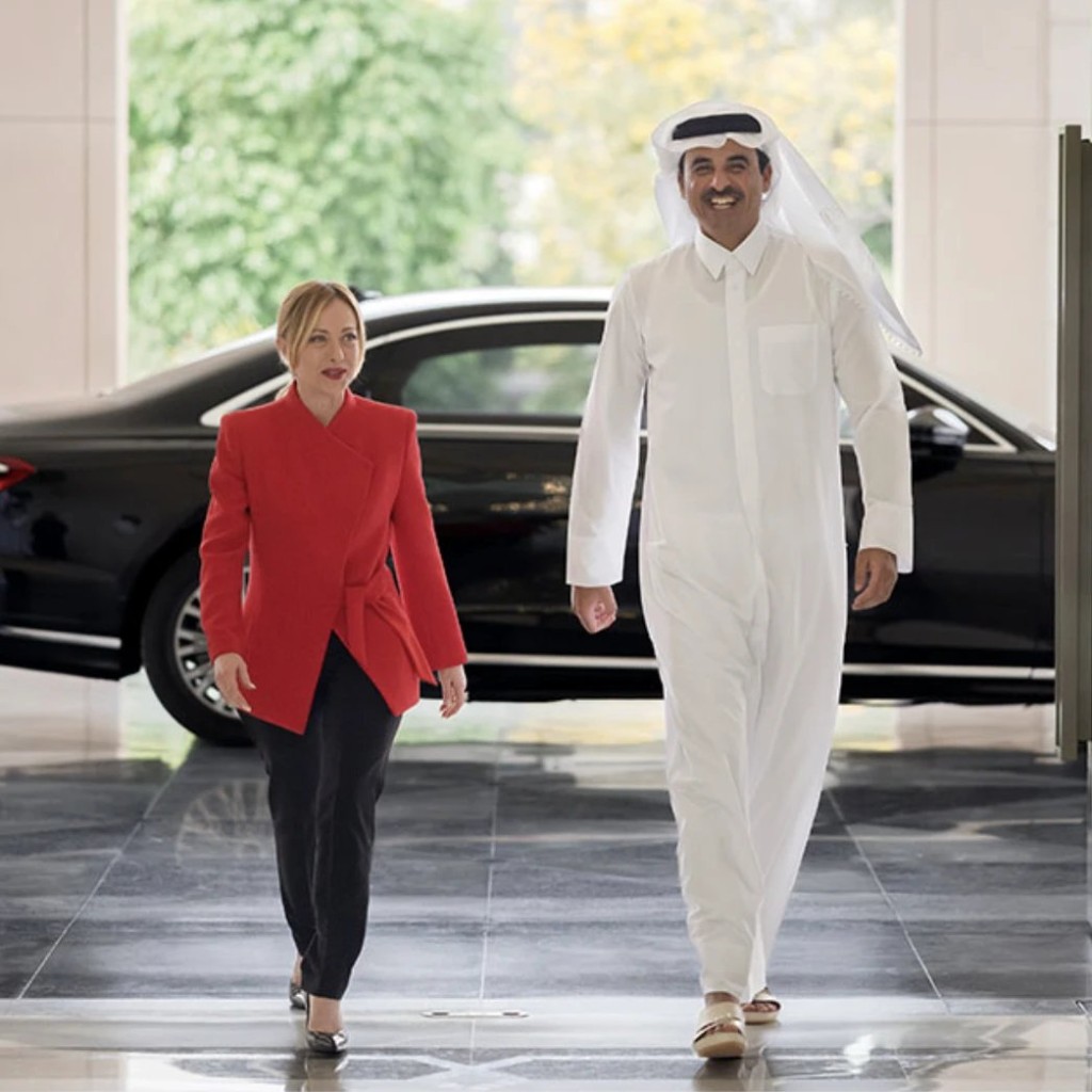 HH the Amir Sheikh Tamim bin Hamad Al-Thani and HE Prime Minister Giorgia Meloni discussed regional developments at Lusail Palace